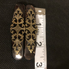 Load image into Gallery viewer, Vintage Hair Accessory Set of Two Brown Faux Tortoiseshell and Gold Tone Filigree Hair Barrettes
