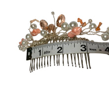 Load image into Gallery viewer, Handmade by Rose Italian Pink Branch Coral Reef Calla Lilly Flower Peach Crystal Faux Pearl Wedding Bridal Silver Hair Comb
