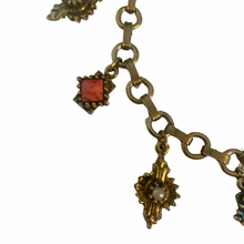 Load image into Gallery viewer, Vintage Jewelry Victorian Revival Faux Pearl Coral Turquoise Gold Tone Charm Bracelet
