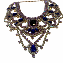 Load image into Gallery viewer, Vintage Demi Parure Bijoux MG Purple Blue Czech Glass Rhinestone Statement Necklace Dangle Earrings
