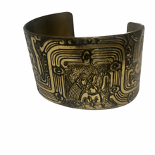 Load image into Gallery viewer, Vintage Jewelry Brass and Black Tone Etched Mayan Culture Cuff Bracelet
