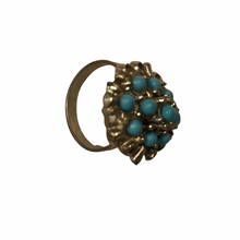 Load image into Gallery viewer, Vintage Jewelry Mini Faux Turquoise Stones Large Silver Tone Etched Filigree Size 7.25 Cocktail Ring
