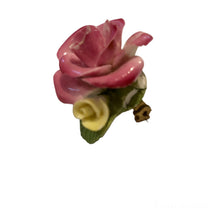 Load image into Gallery viewer, Vintage Cara Bone China Made in Staffordshire England Pink Green and Yellow Rose Floral Brooch Read Description
