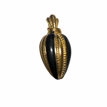 Load image into Gallery viewer, Vintage Jewelry Signed Avon Golden Brass and Black Egg Shaped Necklace Pendant
