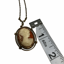 Load image into Gallery viewer, Vintage Jewelry Signed 1928 Gold Tone Cameo Pendant Necklace
