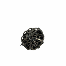 Load image into Gallery viewer, Antique Vintage Victorian Small Solid Silver Circular Silver Bead Cabochon Filigree Brooch Pin
