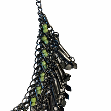 Load image into Gallery viewer, Vintage Jewelry Tribal Style Silver Tone Paddle Green Plastic Beaded Necklace
