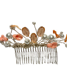 Load image into Gallery viewer, Handmade by Rose Italian Pink Branch Coral Reef Calla Lilly Flower Peach Crystal Faux Pearl Wedding Bridal Silver Hair Comb
